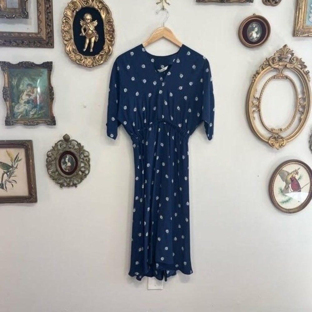 Tucker NYC Blue 100% Silk Abstract Print Midi Dress